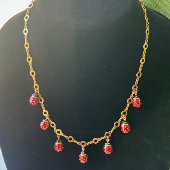 JOAN RIVERS Ladybug Charm Gold Link NECKLACE - Picture 2 of 8